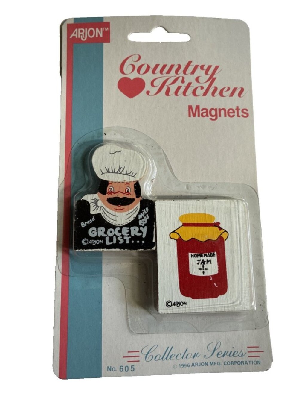 Vintage 1996 Arjon Country Kitchen Wood Magnets Chef Grocery List Jam NOS